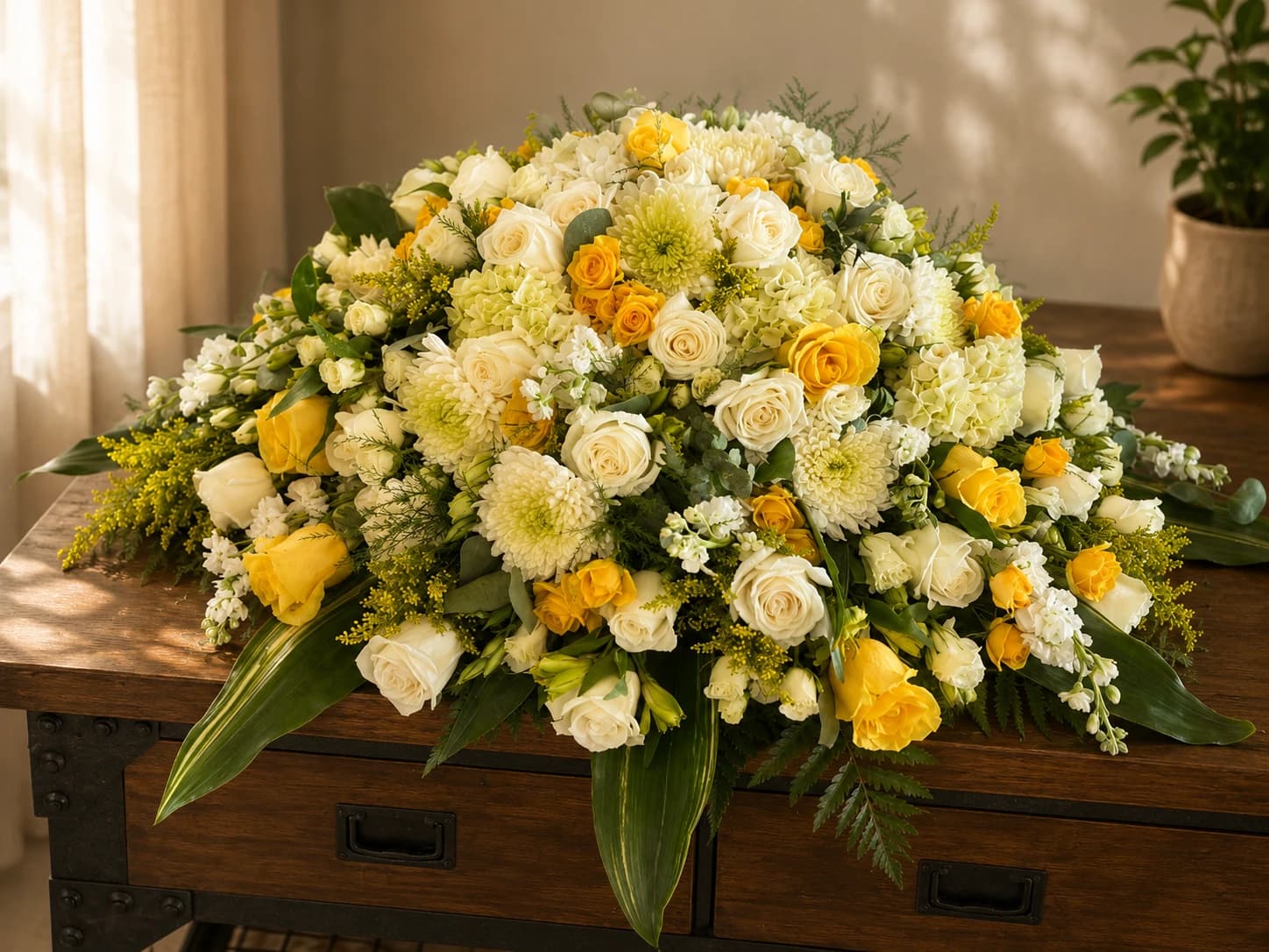 Golden Peace Tribute Casket Spray